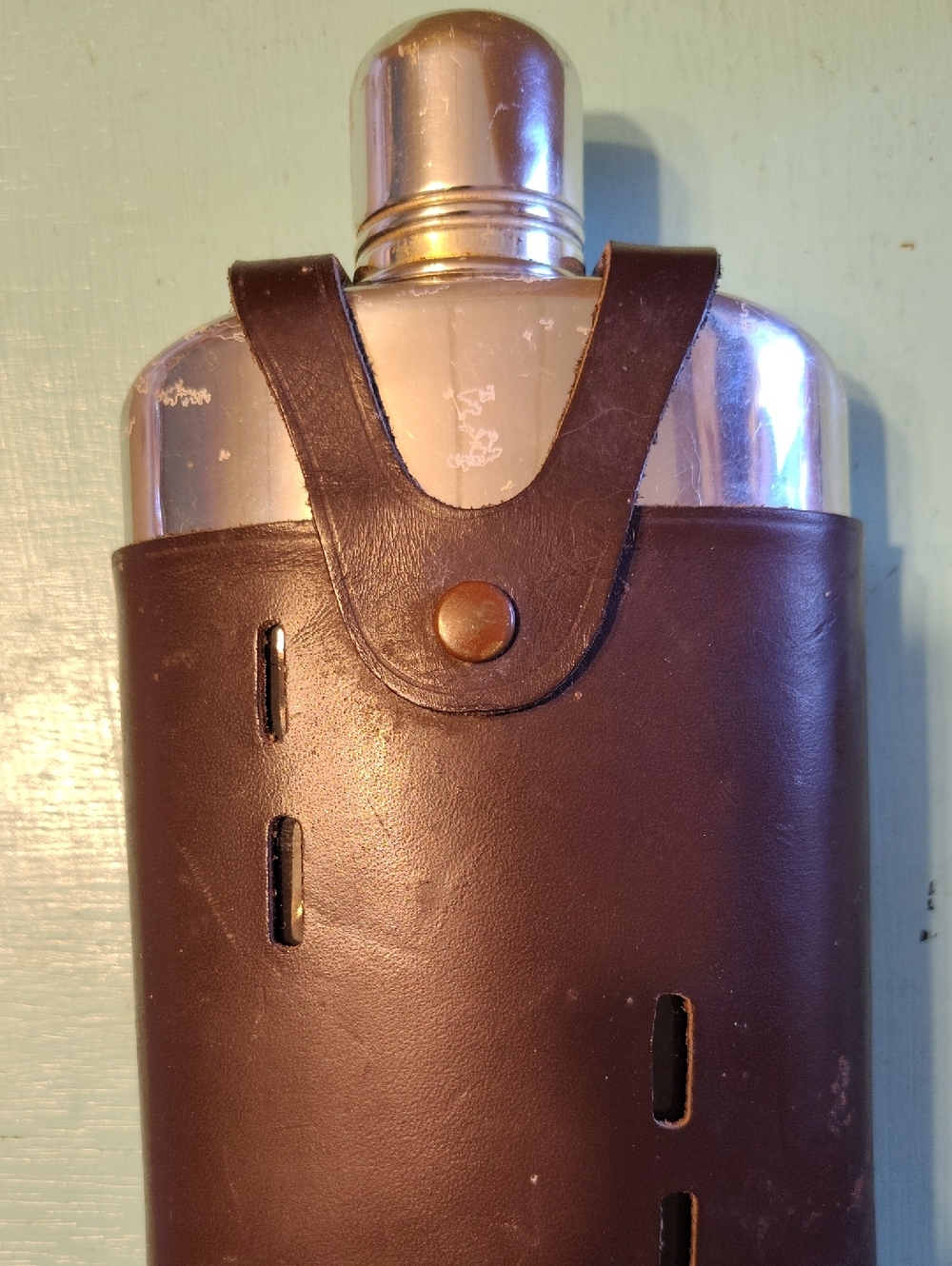 Vintage Glass Flask With Leather Case